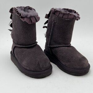 UGG Toddler Girl Bailey Bow II Ruffles Boots Gray Suede & Sheepskin Size 7
